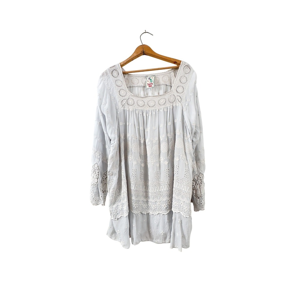 Johnny Was‎ Tunic Top Blue Grey Cupra Rayon XL